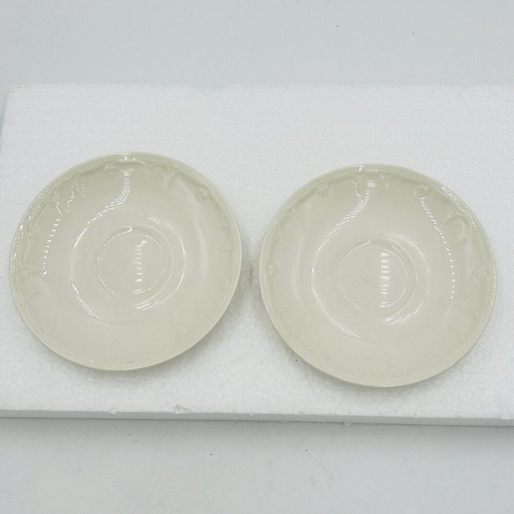 Lenox Casual Elegance 6" Saucer Plates Cream Glossy Scrolls USA Vintage Set of 2